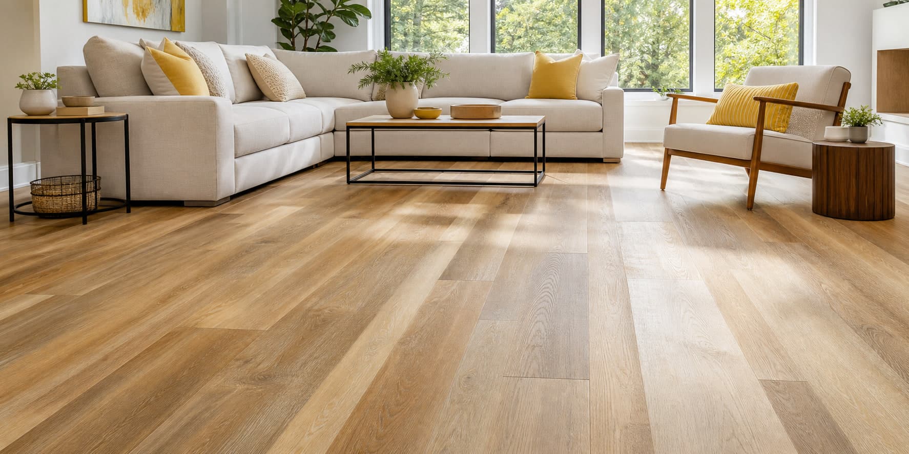 Family room with luxury vinyl plank flooring